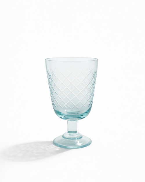 Aqua Diamond Cut Goblet — Set of 4