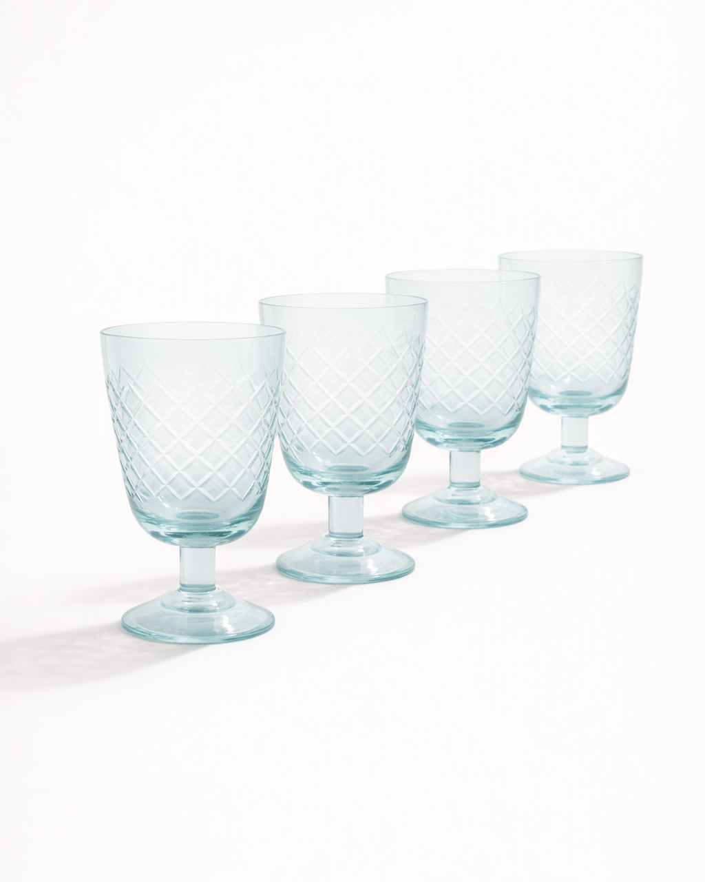 Aqua Diamond Cut Goblet — Set of 4