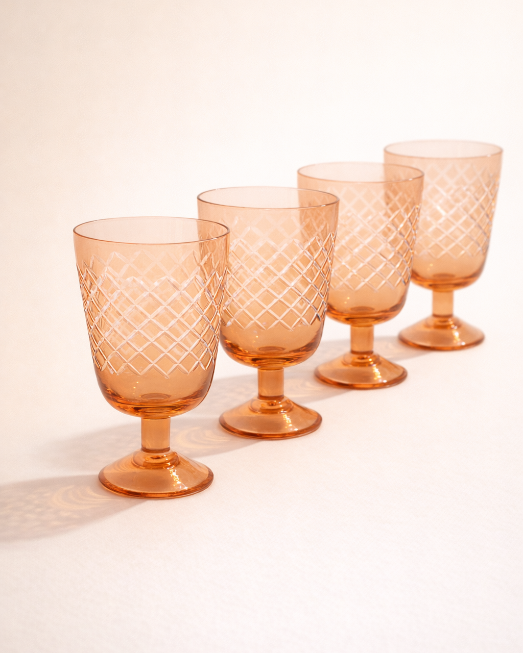 Peach Diamond Cut Goblet — Set of 4