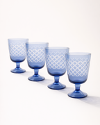 Indigo Diamond Cut Goblet — Set of 4