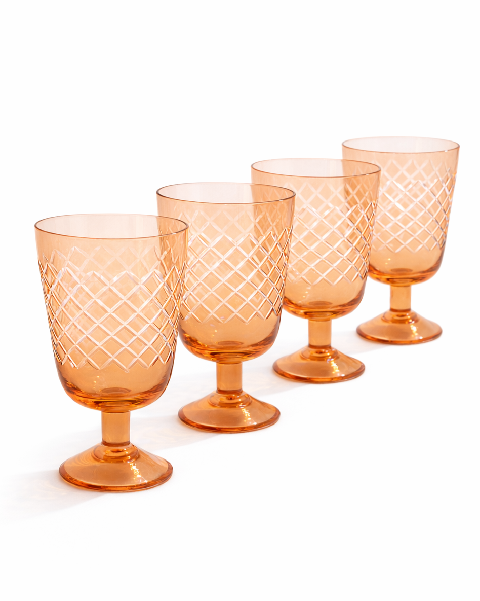 Peach Diamond Cut Goblet — Set of 4