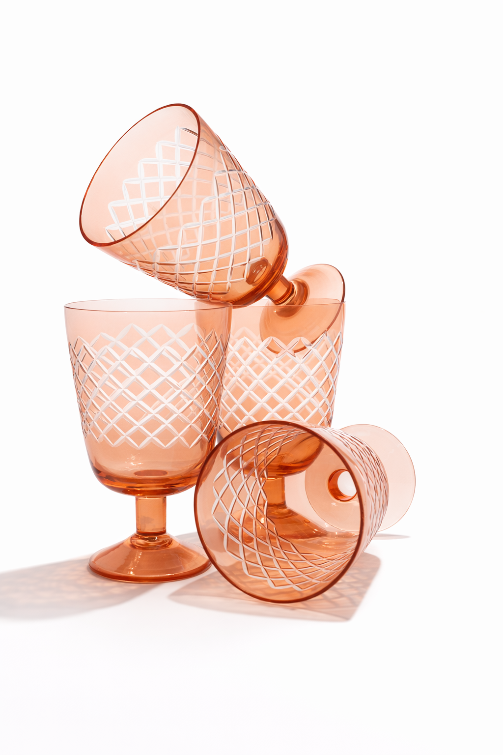 Peach Diamond Cut Goblet — Set of 4
