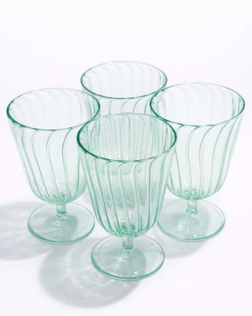 Glacé Mint Ribbed Goblet — Set of 4
