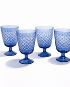 Indigo Diamond Cut Goblet — Set of 4
