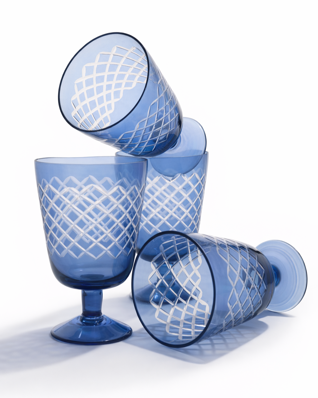 Indigo Diamond Cut Goblet — Set of 4
