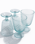 Aqua Diamond Cut Goblet — Set of 4