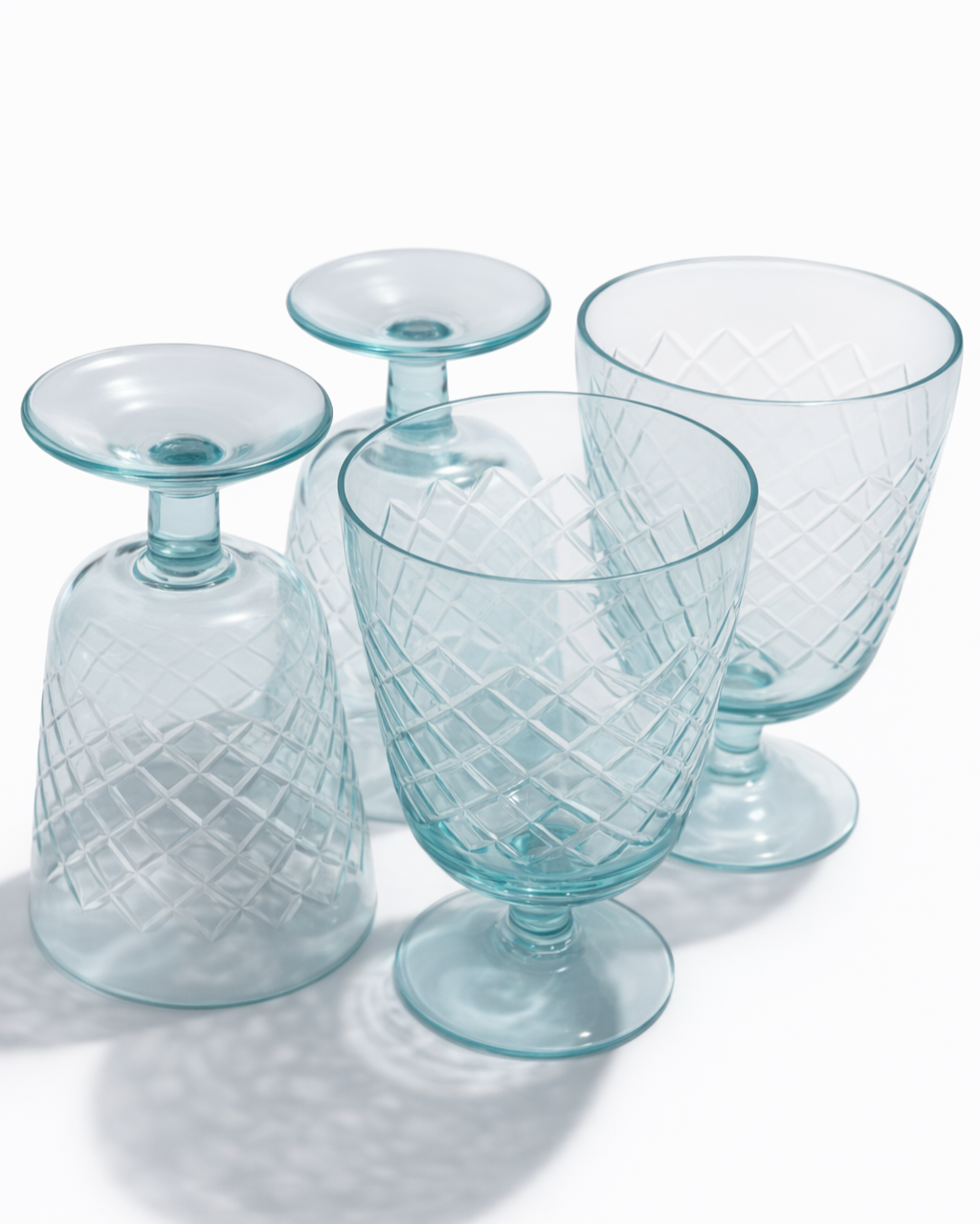 Aqua Diamond Cut Goblet — Set of 4