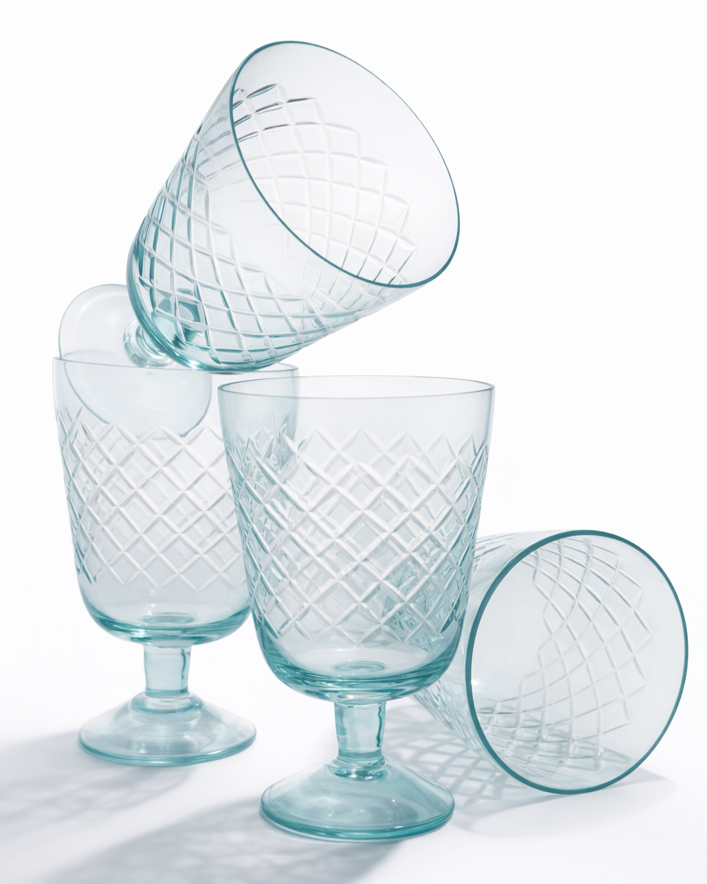 Aqua Diamond Cut Goblet — Set of 4