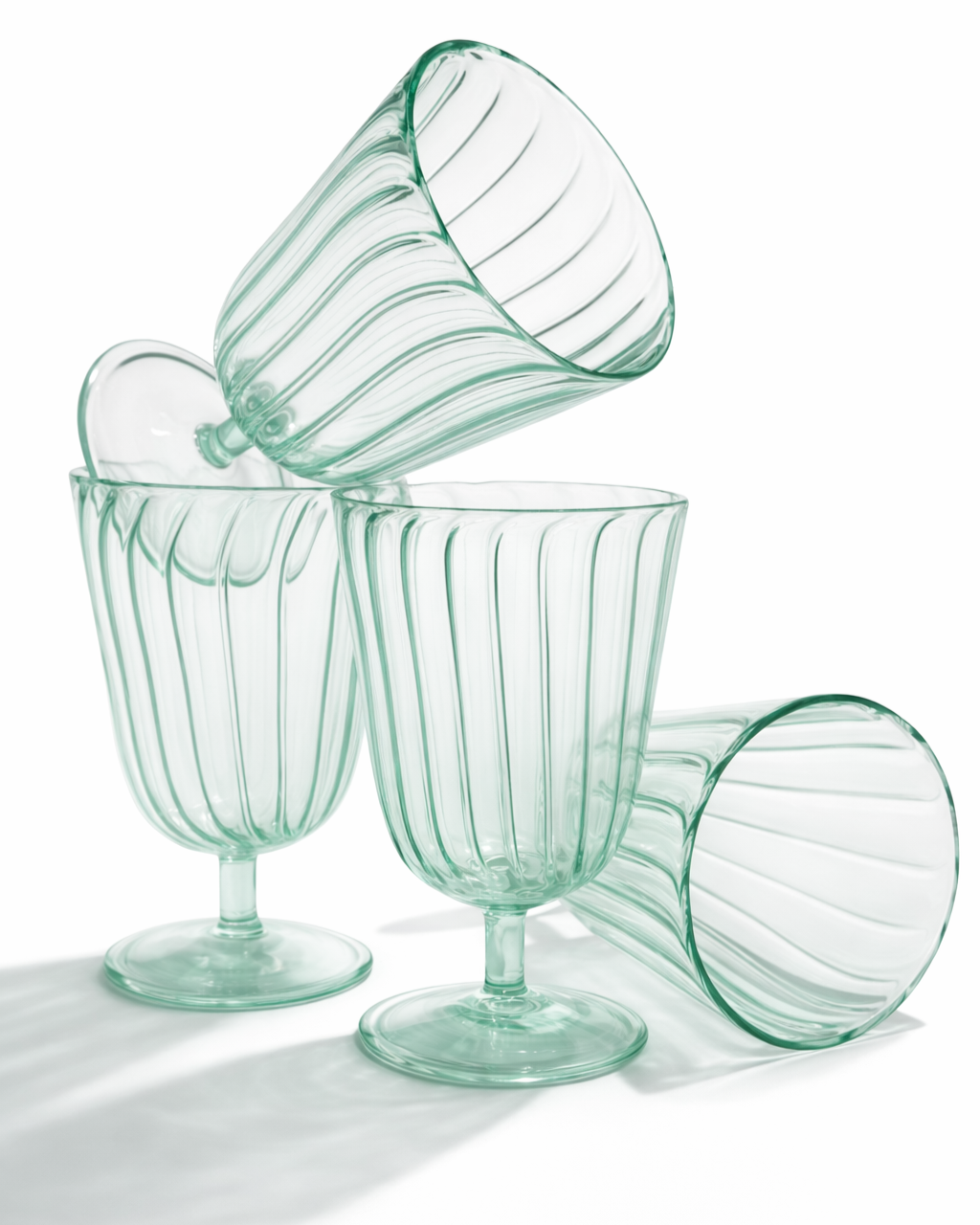 Glacé Mint Ribbed Goblet — Set of 4