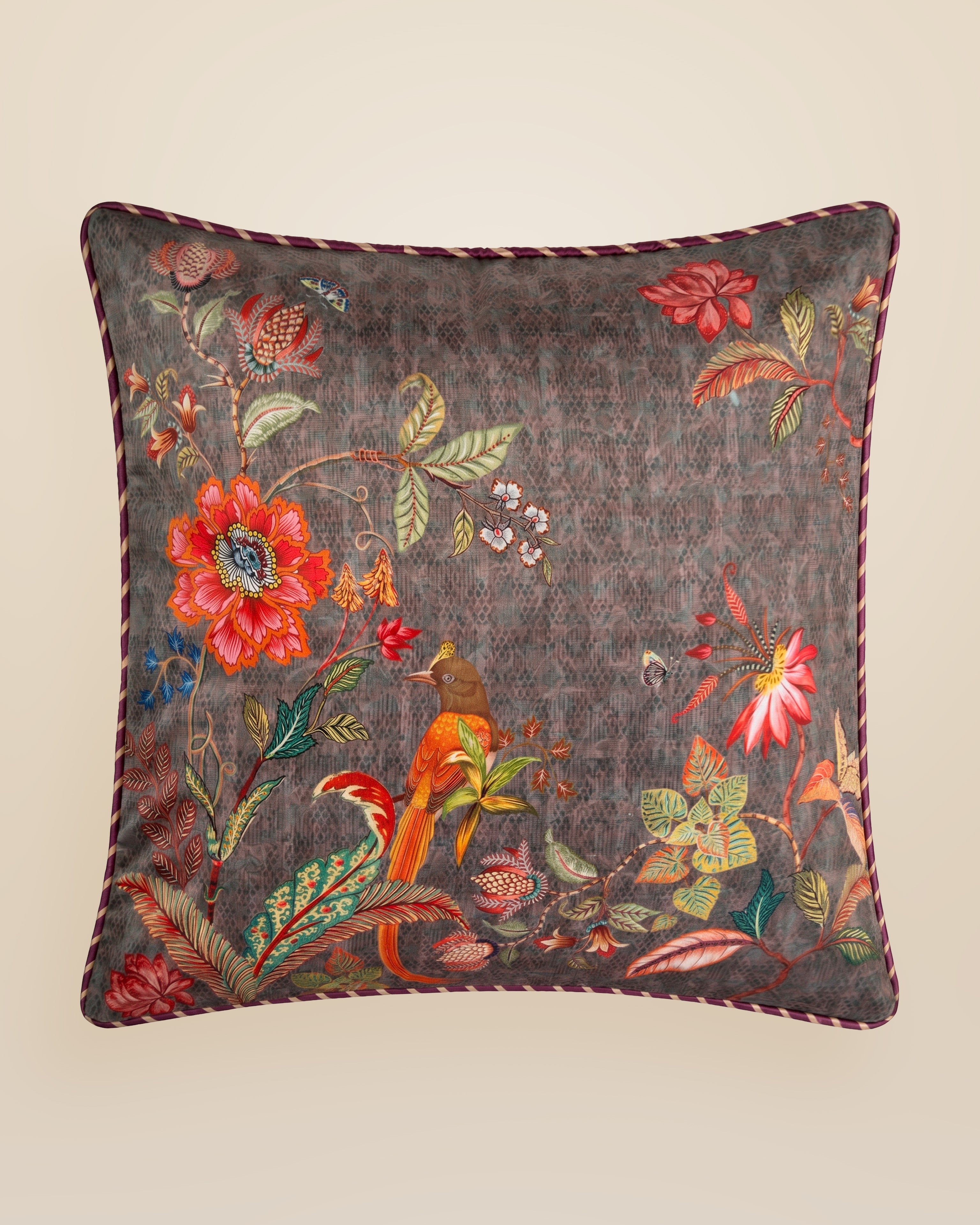 Chintz bird Cushion Brown