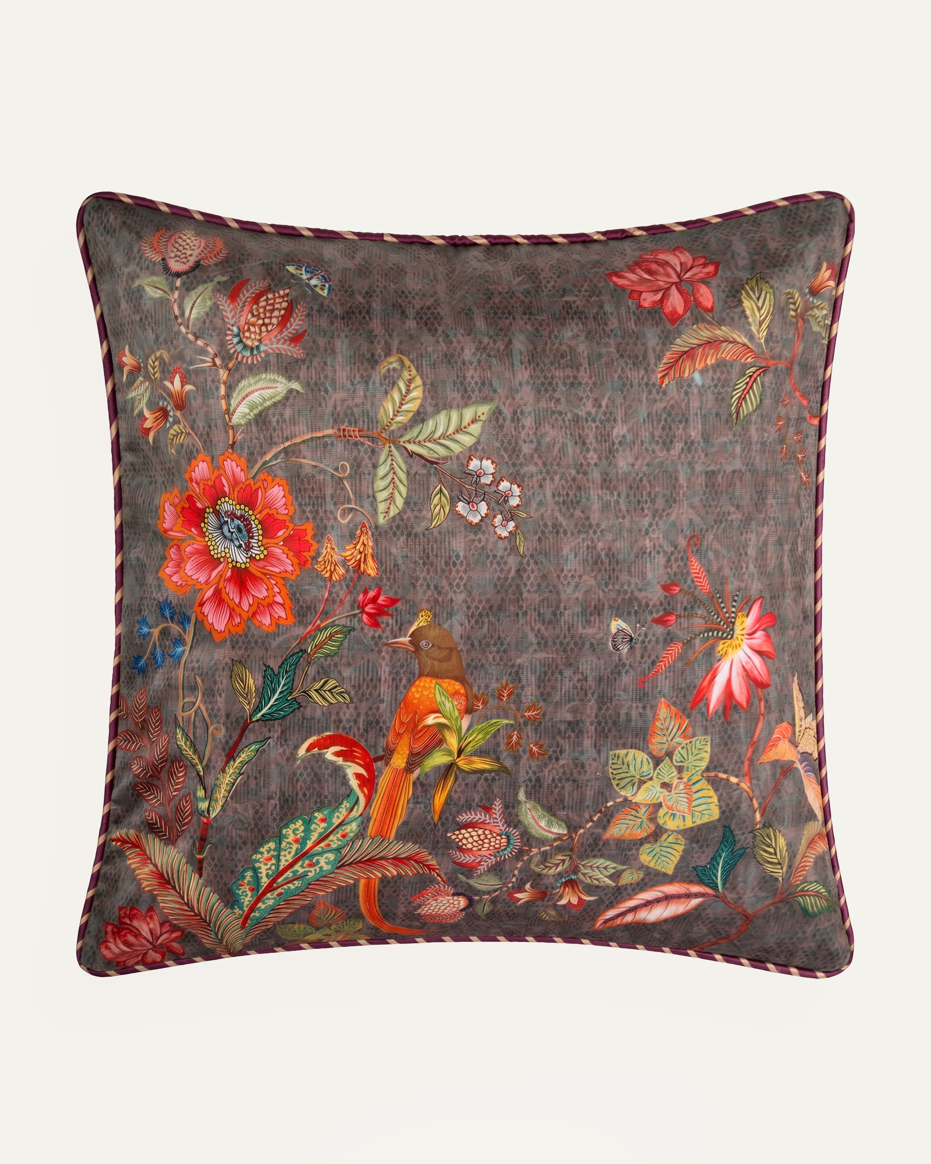 Chintz bird Cushion Brown
