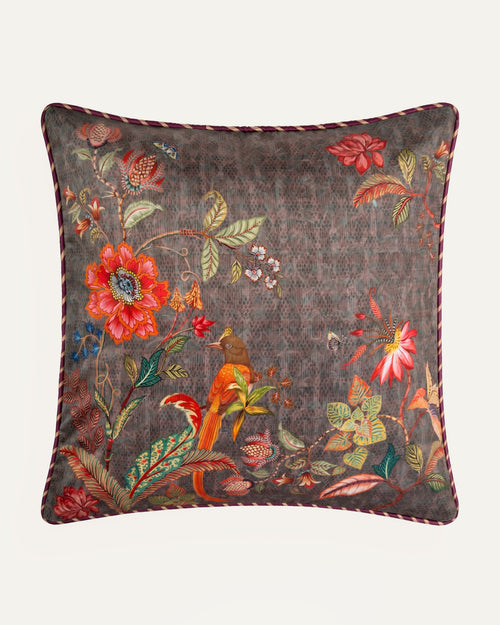 Chintz bird Cushion Brown